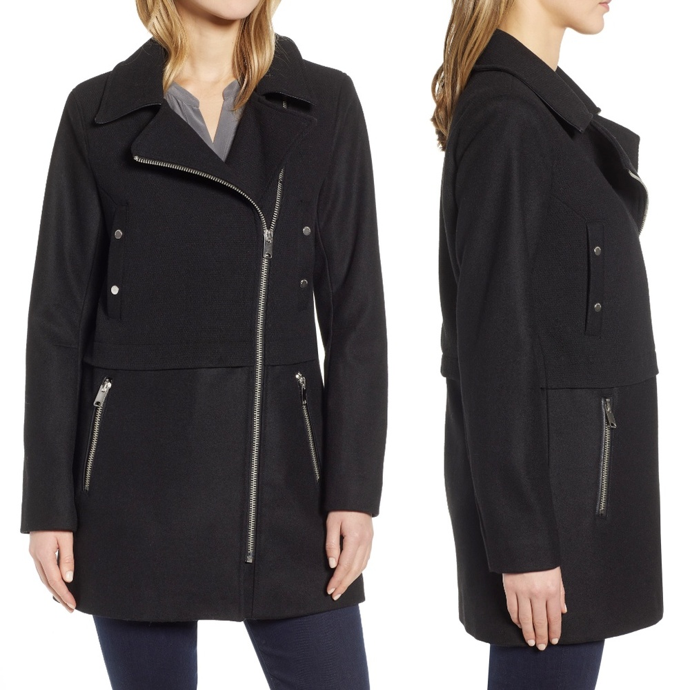 Andrew Marc Melton Asymmetrical Zip Wool Coat